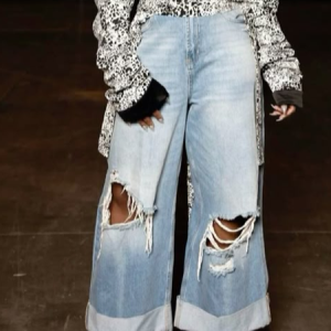 Loose Ripped Denim Casual Jeans, Jeans, color:Blue|size:XXL, Stylewe