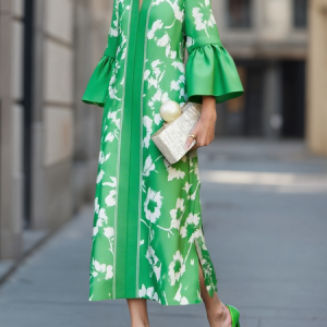 Elegant Floral Printing  Maxi Dress, Midi Dresses, color:Green|size:XXL, Stylewe