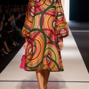 Elegant Geometric Printing Midi Dress, Midi Dresses, color:As Picture|size:XXL, Stylewe