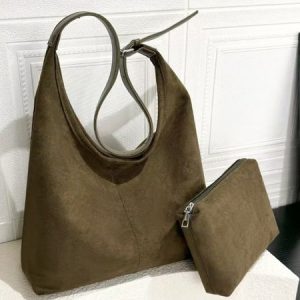 Casual Suede Tote Bag With Mini Bag, Totes, color:Green|size:One-size, Stylewe