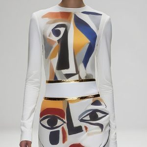 Elegant Random Print Printing Crew Neck T-shirt, Tees, color:As Picture|size:XXL, Stylewe