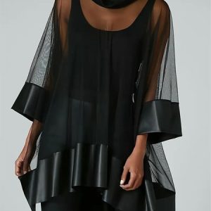 Urban Plain Split Joint Raglan Sleeve Blouse Not Included Vest, Blouses and Shirts, color:Black|size:XXL, Stylewe