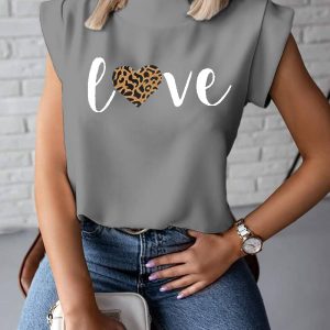Heart Cheetah Letter Print Top, women T-shirt & Tees, ChicMe catalog