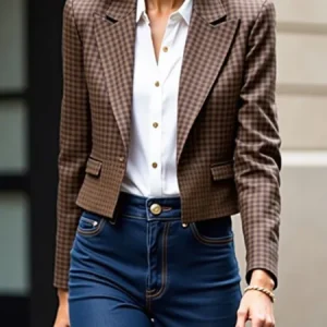 Urban Printing Plaid Lapel Collar Blazer, Blazers, color:Brown|size:XXL, Stylewe