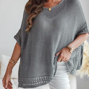 Solid Batwing Sleeve Hollow-out Crochet Pattern Top Casual Cover Up, women Sweaters & Cardigans, ChicMe catalog