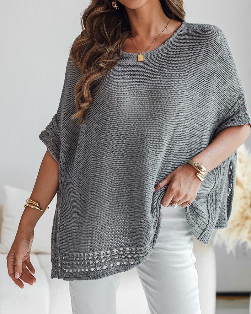 Solid Batwing Sleeve Hollow-out Crochet Pattern Top Casual Cover Up, women Sweaters & Cardigans, ChicMe catalog