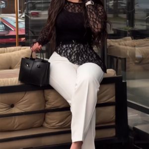 Long Sleeve Cinched Waist Asymmetrical Hem Textured Sheer Lace Top, women T-shirt & Tees, ChicMe catalog