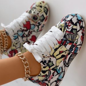 Lace-up Front Painting Print Platform Sneakers, women Sneakers, ChicMe catalog