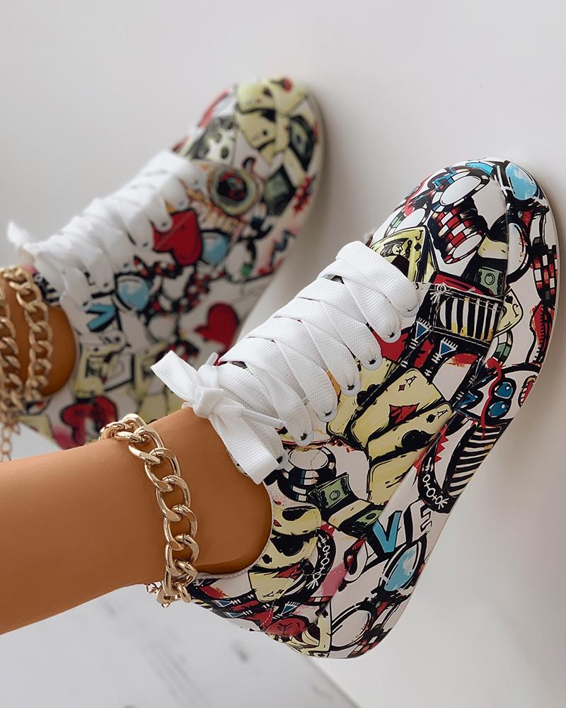 Lace-up Front Painting Print Platform Sneakers, women Sneakers, ChicMe catalog