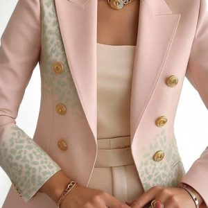 Urban Double Breasted Printing Leopard Lapel Collar Blazer, Blazers, color:As Picture|size:XXL, Stylewe