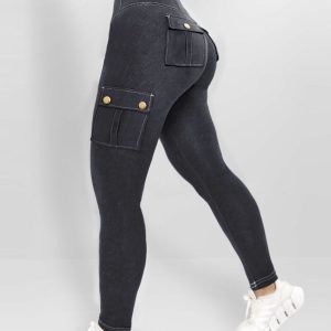 Graphic Print High Waist Leggings with Flap Pockets Tummy Control Workout Active Pants, women Active Pants, ChicMe catalog