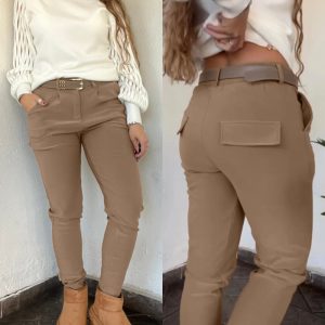Elastic Waist Padded Stretch Slim Fit Calf Pants with Pocket, women Pants, ChicMe catalog