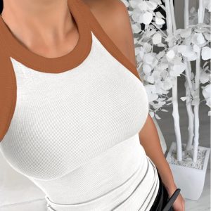 Contrast Binding Tank Tops Summer Sleeveless Basic Cami Top Shirt Slim Knit Ribbed Racerback Blouses, women Tanks & Crop Tops, ChicMe catalog
