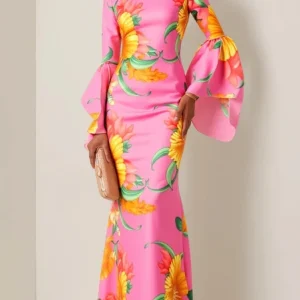 Elegant Floral  Maxi Dress, Maxi Dresses, color:Pink|size:XXL, Stylewe