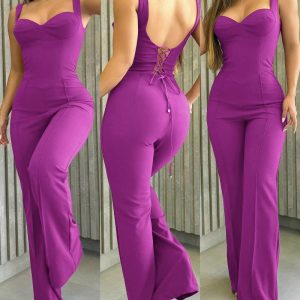 Sweatheart Neck Thick Strap Backless Lace-up Jumpsuit, women Jumpsuits, ChicMe catalog