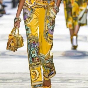 Urban Random Print Printing Straight Pants, Pants, color:Yellow|size:XXL, Stylewe