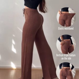 Jacquard Knit Bell-Bottom High Waist Elastic Waist Slim Fit Casual Long Pants, women Sweaters & Cardigans, ChicMe catalog