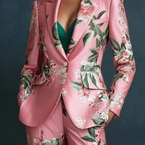 Elegant Floral Lapel Collar Blazer, Blazers, color:Pink|size:XXL, Stylewe