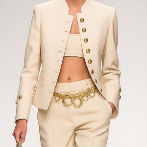 Urban Buttoned Plain Stand Collar Jacket No Tube Top, Jackets, color:Apricot|size:XXL, Stylewe