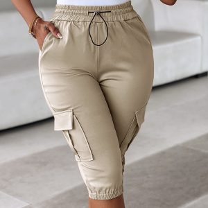 Side Pockets Drawstring Waist Cropped Cargo Pants, women Pants, ChicMe catalog