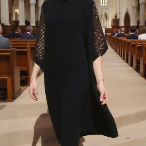 Casual Plain Loosen Crew Neck Midi Sweater Dress, Midi Dresses, color:Black|size:XXL, Stylewe