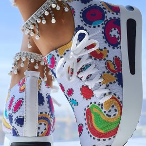 Abstract Print Side Lace-up Casual Wedge Sneakers, women Wedges Shoes, ChicMe catalog
