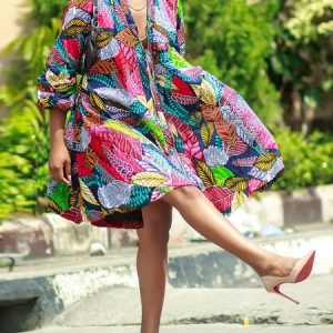Vacation Tropical Printing V Neck Knee Length Dress, Mini Dresses, color:As Picture|size:XXL, Stylewe