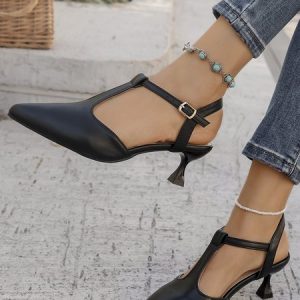 Spool Heel All Season Urban Pu Flat, Heels, color:Black|size:43, Stylewe