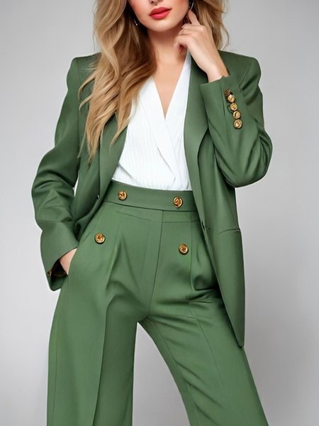 Urban Shoulder Pad Plain Lapel Collar Blazer, Blazers, color:Green|size:XXL, Stylewe