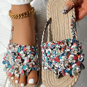 Ombre Floral Pattern Braided Slippers, women Slippers, ChicMe catalog