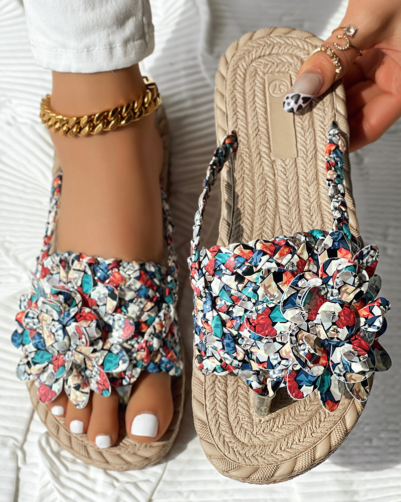 Ombre Floral Pattern Braided Slippers, women Slippers, ChicMe catalog