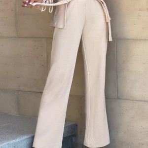 Casual Plain Loose Straight Pants, Pants, color:Apricot|size:XXL, Stylewe