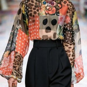 Urban Polka Dots Printing Crew Neck Blouse, Blouses and Shirts, color:As Picture|size:XXL, Stylewe