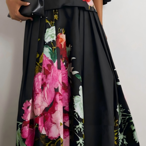 Urban Floral Maxi Skirt, Skirts, color:Black|size:XXL, Stylewe