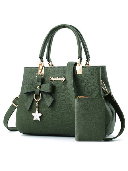 PU Plain Classic Backpack With Little Bags, Clutches, color:Green, Stylewe