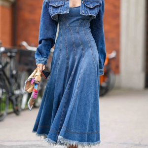 Urban Plain Crew Neck Maxi Dress, Maxi Dresses, color:Denim Blue|size:XXL, Stylewe