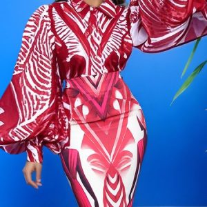 Urban Abstract Graphic Printing Shirt Collar Balloon Sleeve Shirt, Blouses and Shirts, color:As Picture|size:XXL, Stylewe