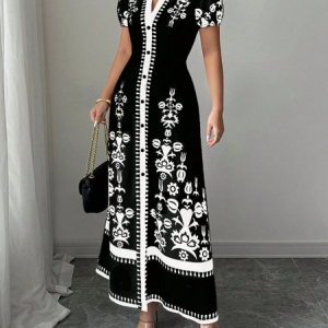 Urban Floral Printing Maxi Dress, Maxi Dresses, color:Black|size:XXL, Stylewe