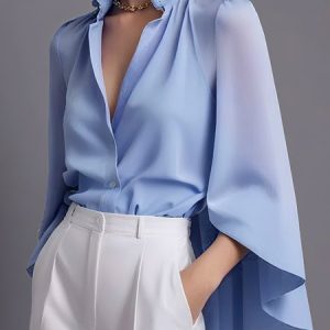 Urban Plain Irregular Craftsmanship Stand Collar Dolman Sleeve Shirt, Blouses and Shirts, color:Blue|size:XXL, Stylewe