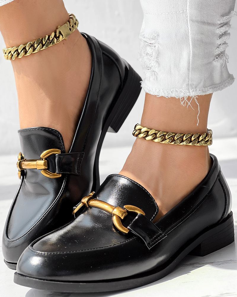 Metal Decor Round Toe Casual Slip-On Flat Loafers, women Slip-on, ChicMe catalog