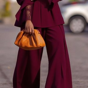 Urban Plain Wide Leg Pants, Pants, color:Wine Red|size:XXL, Stylewe