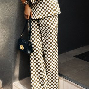 Plus Size Urban Plaid Printing Wide Leg Pants, Plus Pants, color:As Picture|size:4X, Stylewe