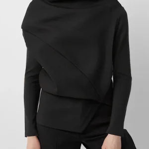 Casual Plain Stand Collar Blouse, Blouses and Shirts, color:Black|size:XXL, Stylewe