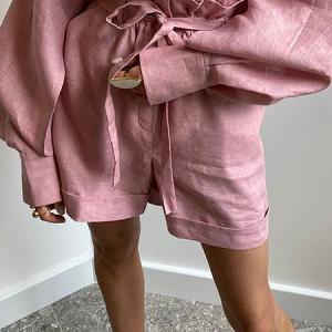 Plain Loose Vacation Shorts Linen Straight Pants, Shorts, color:Pink|size:XXL, Stylewe
