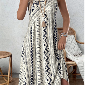 Women Geometric Summer Dress Crew Neck Sleeveless Tank A-Line Dress, Dresses, color:As Picture|size:4XL, catalog Noracora shop