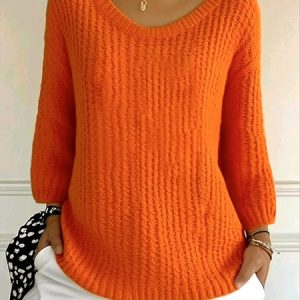 Women Cotton Plain Long Sleeve Comfy Casual Sweater, Sweaters, color:Orange|size:4XL, catalog Noracora shop