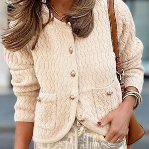 Women Cotton Plain Long Sleeve Comfy Casual Cardigan, Sweaters, color:Apricot|size:XL, catalog Noracora shop