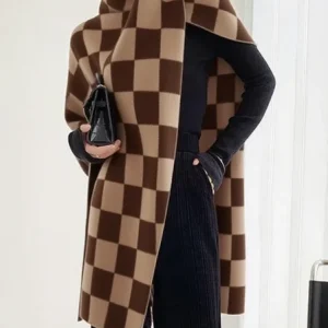 Casual Plaid Cross Neck Sweater, Pullovers, color:Brown|size:XXL, Stylewe