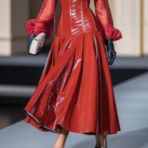 Elegant Plain Maxi Faux Leather Skirt, Skirts, color:Red|size:XXL, Stylewe