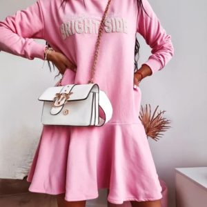 Letter Pattern Long Sleeve Ruffle Hem Dress Pocket Design Casual Hoodie Dress, women Casual Dresses, ChicMe catalog